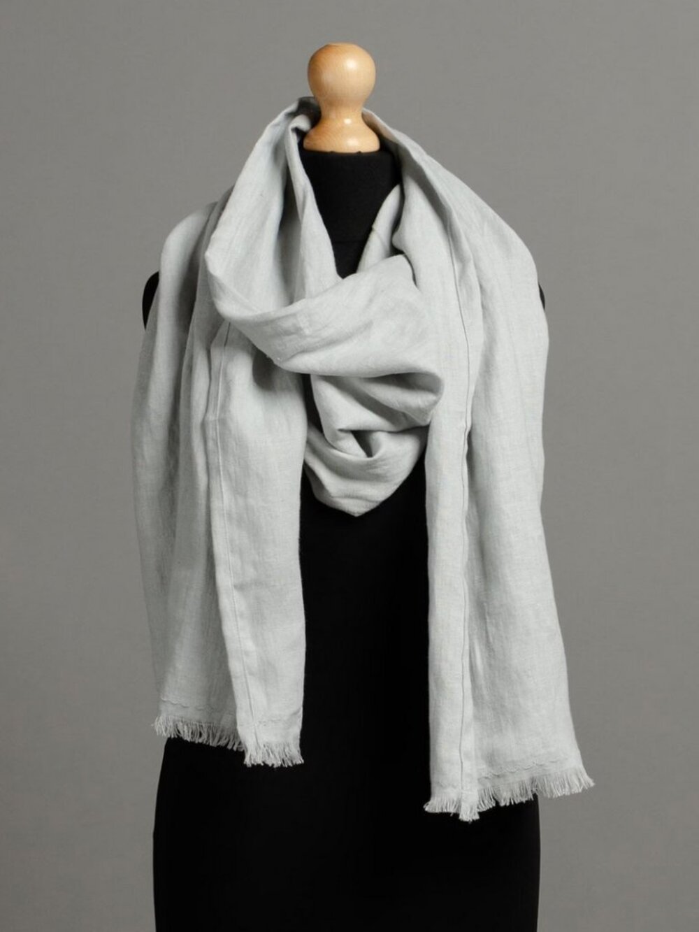Long and wide natural 100% linen white scarf handmade